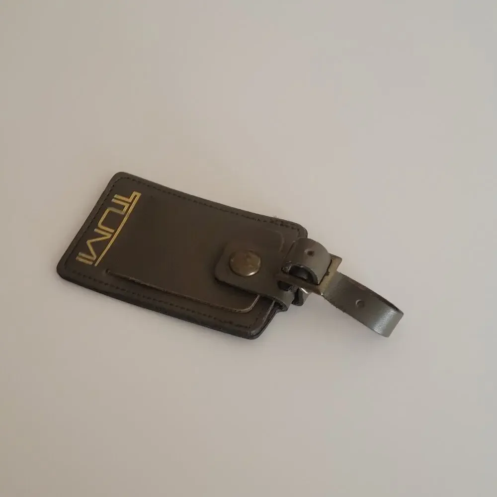 Tumi Olive Brown Leather Luggage Name Tag with Buckle Size 4 1/3
